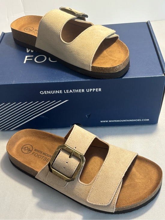 White Mountain Shoes - White Mountain Hayloft Beige Suede Double‑Strap Buckle Sandals 8 New